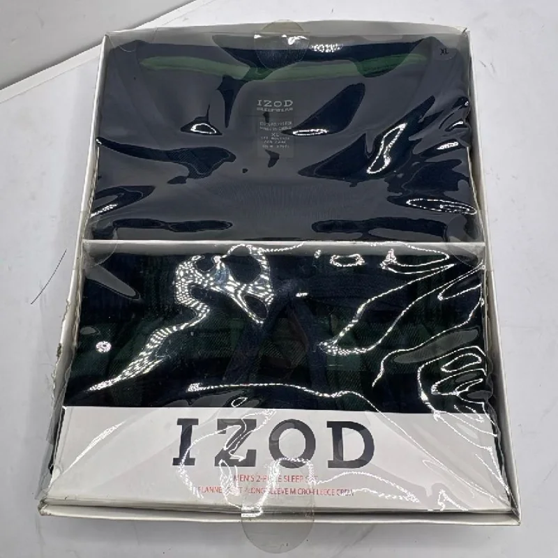 An IZOD two-piece sleep set still sealed in its retail box, photographed on a table.